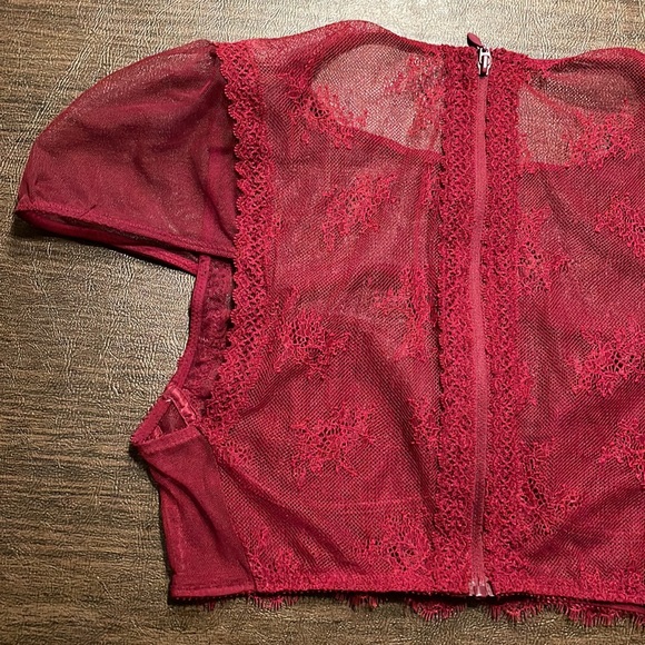 Victoria’s Secret Mesh Lacy Crop Top in Maroon Red - Picture 13 of 16